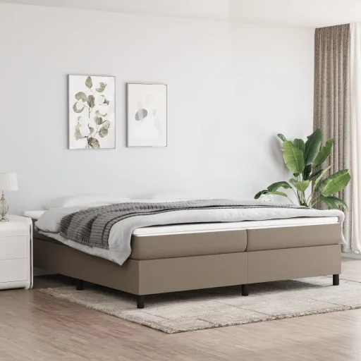 Estrutura de Cama com Molas 200x200 cm Tecido Cinzento-Acastanhado