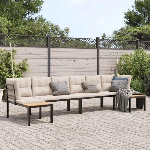 Sofás de Jardim com Almofadões Aço Revestido a pó Preto (4 pcs)