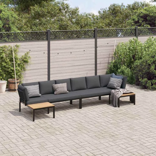 Conjunto de Sofás p/ Jardim c/ Almofadões Alumínio Preto (4 pcs)