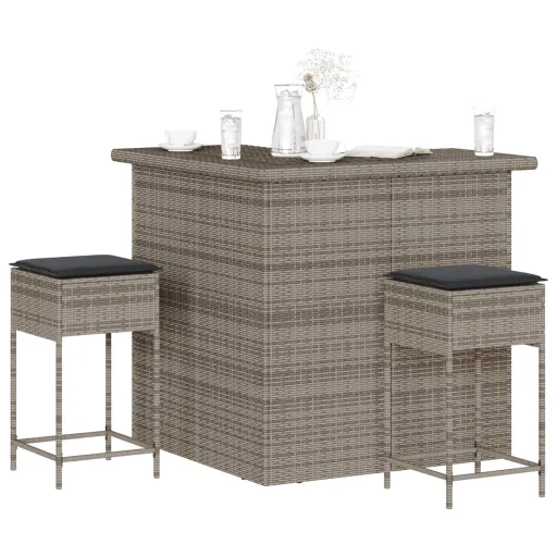 Conjunto de Bar p/ Jardim c/ Almofadões Vime PE Cinzento (3 pcs)