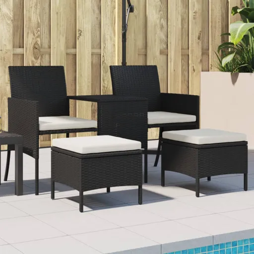 Sofá de Jardim de 2 Lugares com Mesa e Bancos Vime PE Preto