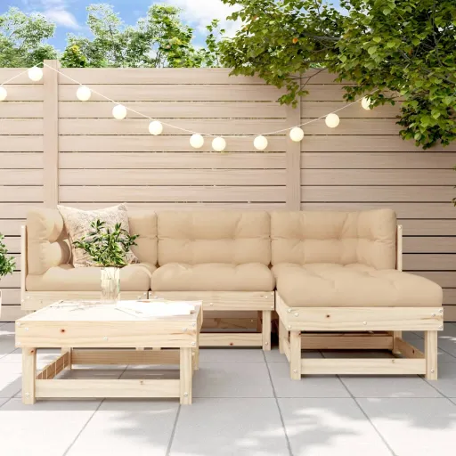 Conjunto Lounge Jardim com Almofadões Madeira Maciça (5 pcs)