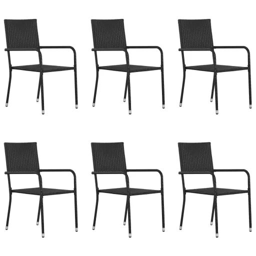 Cadeiras de Jantar Empilháveis para Jardim   Vime PE Preto (6 pcs)