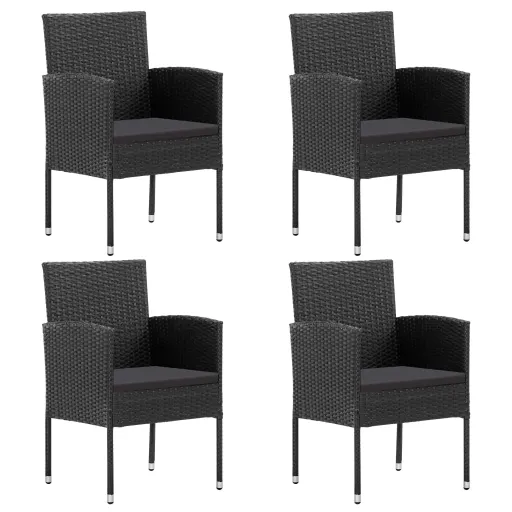 Cadeiras de Jardim com Almofadões Pretos   Vime PE Preto (4 pcs)