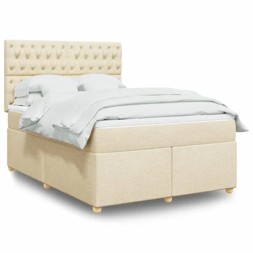 Cama com Molas/Colchão 140x200 cm Tecido Cor Creme