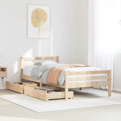 Cama Sem Colchão 90x200 cm Madeira de Pinho Maciça