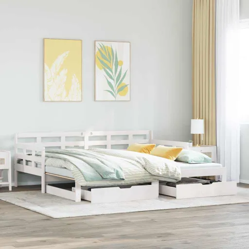Sofá-Cama com Gavetão e Gavetas Sem Colchão 80x200 cm Branco