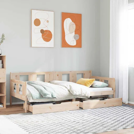 Sofá-Cama com Gavetas 90x200 cm Madeira de Pinho Maciça