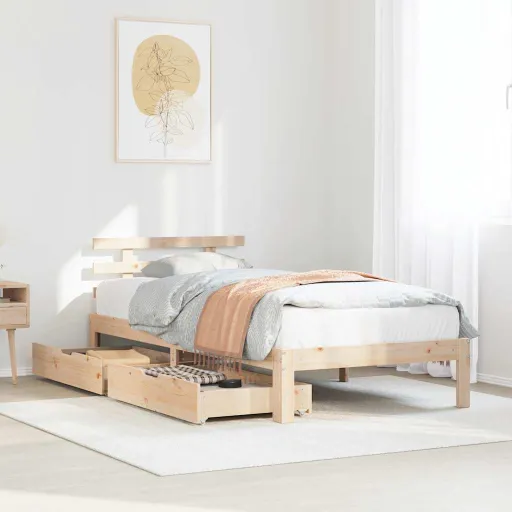 Estrutura de Cama c/ Gavetas 90x200 cm Madeira de Pinho Maciça