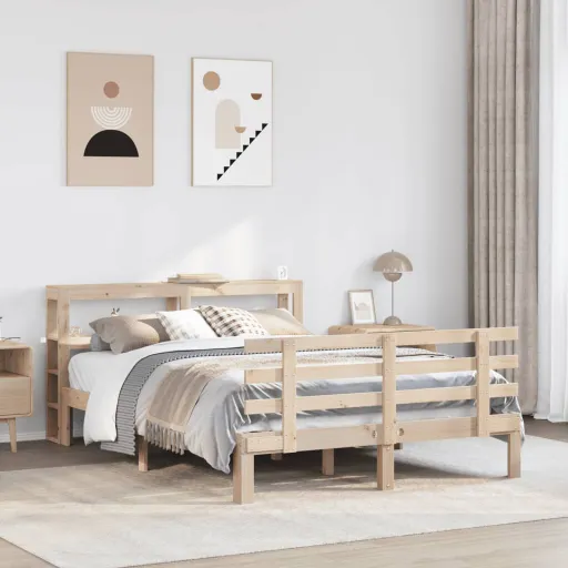 Estrutura de Cama com Cabeceira 120x200 cm Pinho Maciço