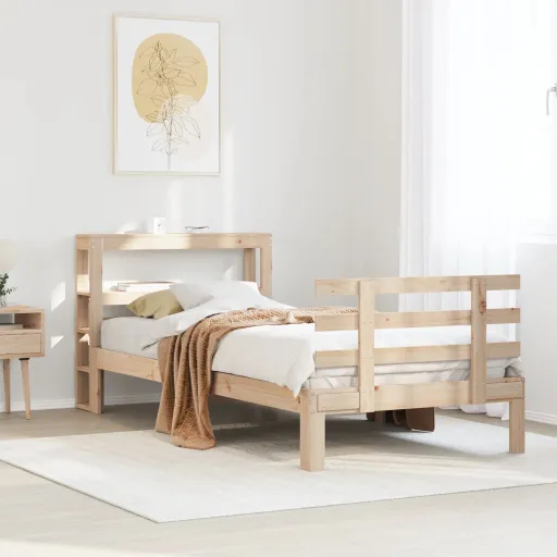 Estrutura de Cama com Cabeceira 90x200 cm Pinho Maciço