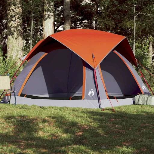 Tenda de Campismo Cabana p/ 4 Pessoas Impermeável Cinza/Laranja