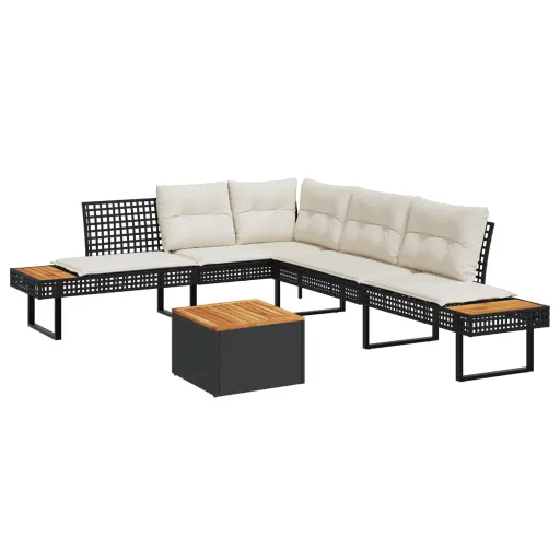 Conj. Sofás de Jardim c/ Almofadões Vime PE/Acácia Preto (2 pcs)