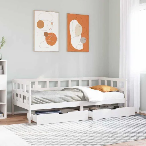 Sofá-Cama com Gavetas 80x200 cm Madeira de Pinho Maciça