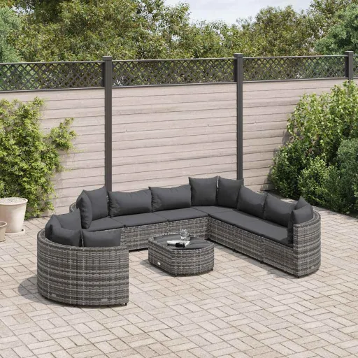 Conjunto Sofás de Jardim c/ Almofadões Vime PE Cinzento (10 pcs)