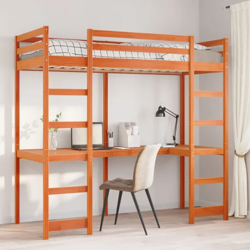 Cama Alta Sem Colchão 75x190 cm Pinho Maciço Castanho-Mel