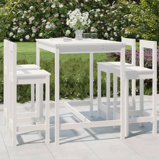 Conjunto de Bar para Jardim Pinho Maciço Branco (5 pcs)