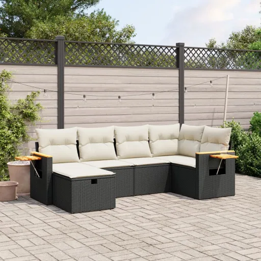 Conjunto Sofás de Jardim c/ Almofadões Vime PE Preto (6 pcs)