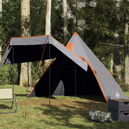 Tenda de Campismo Tipi para 5 Pessoas Impermeável Cinzento