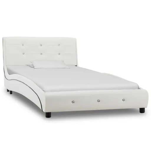 Estrutura de Cama 90x200 cm Couro Artificial Branco