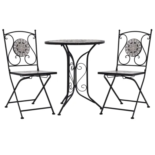Conjunto Bistro em Mosaico Azulejos de Cerâmica Cinzento  (3 pcs)