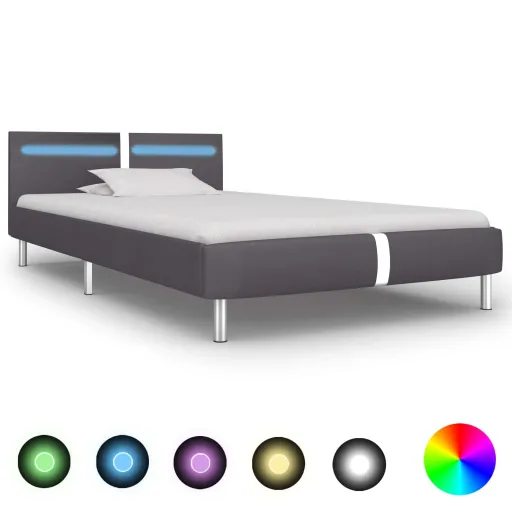 Estrutura de Cama c/ LEDs 90x200 cm Couro Artificial Cinzento