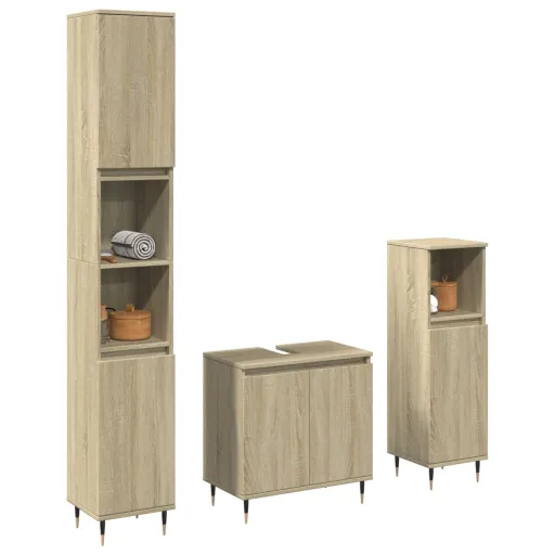 Conj. Móveis Casa Banho Derivados Madeira Carvalho Sonoma (3 pcs)