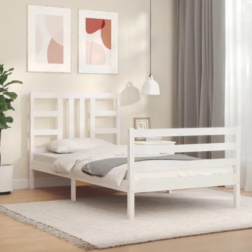 Cama Sem Colchão 100x200 cm Madeira de Pinho Maciça Branco