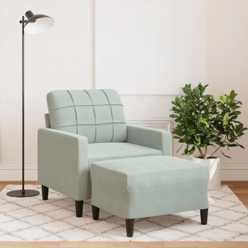 Poltrona com Apoio de Pés 60 cm Veludo Cinzento-Claro