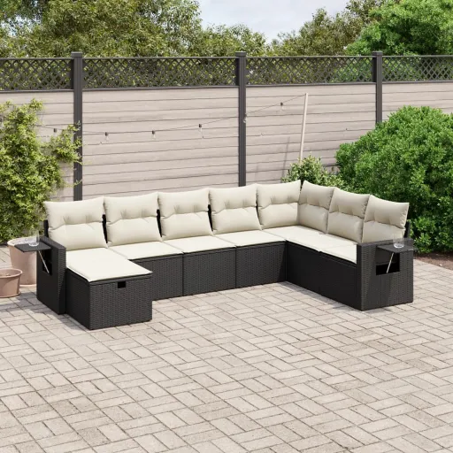 Conjunto Sofás de Jardim com Almofadões Vime PE Preto (8 pcs)