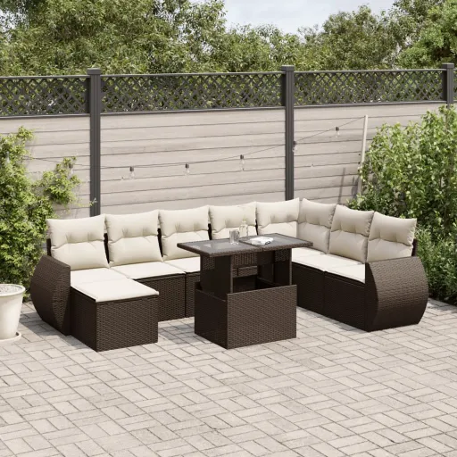 Conjunto Sofás p/ Jardim c/ Almofadões Vime PE Castanho (9 pcs)