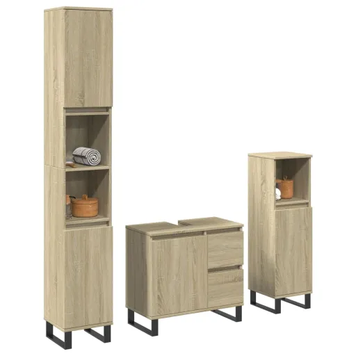 Conj. Móveis Casa Banho Derivados Madeira Carvalho Sonoma (3 pcs)