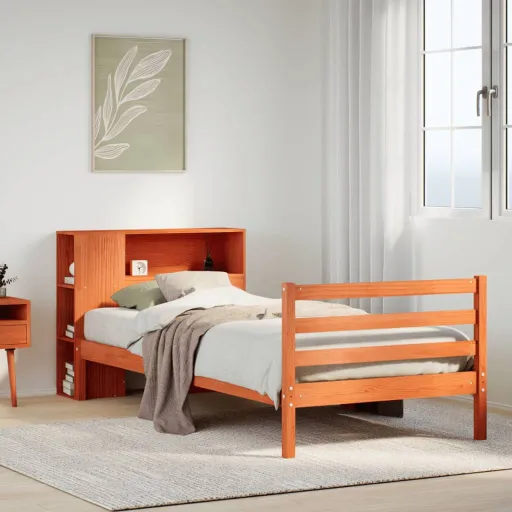 Cama com Estante Sem Colchão 75x190 cm Madeira Maciça