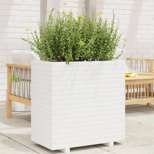 Vaso/Floreira de Jardim 70x40x72 cm Pinho Maciço Branco