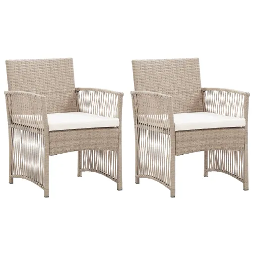 Cadeiras de Jardim com Almofadões   Vime PE Bege (2 pcs)
