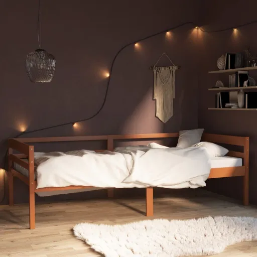 Estrutura de Cama 90x200 cm Pinho Maciço Castanho Mel