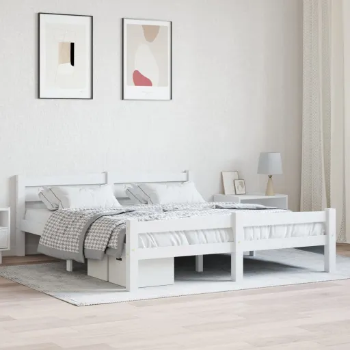 Estrutura de Cama em Pinho Maciço 160x200 cm Branco