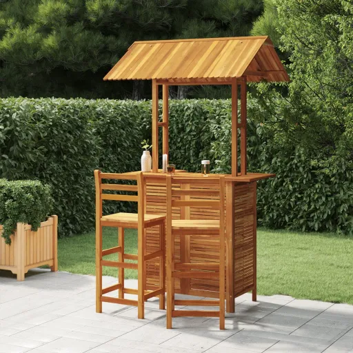 Conjunto de Bar para Jardim Madeira de Acácia Maciça (3 pcs)