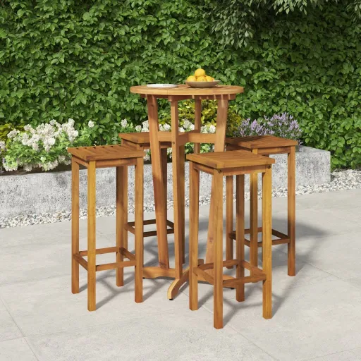 Conjunto de Bar para Jardim Madeira de Acácia Maciça (5 pcs)