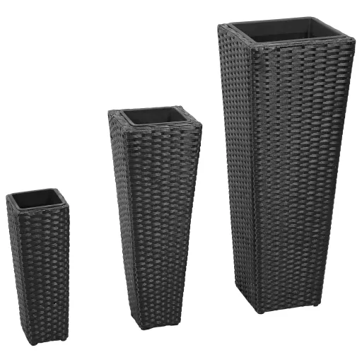 Floreiras de Jardim Altas   Vime PE Preto (3 pcs)