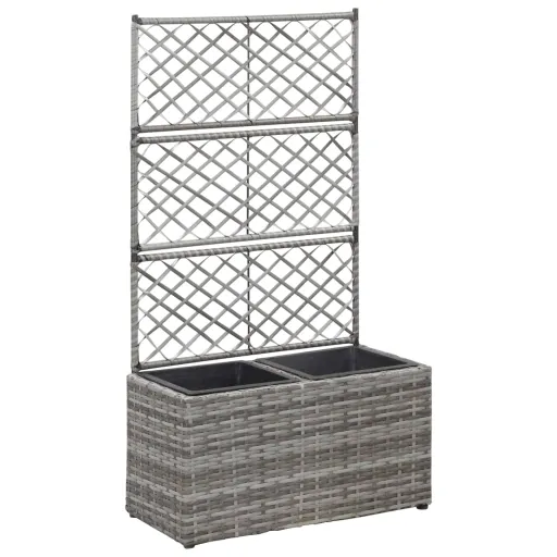 Floreira com Treliça e 2 Vasos 58x30x107 cm Vime PE Cinzento
