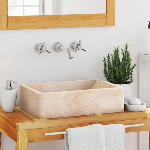 Lavatório 45x30x12 cm Mármore Creme Brilhante