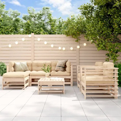 Conjunto Lounge de Jardim com Almofadões Madeira Maciça (7 pcs)