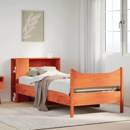 Cama Sem Colchão 75x190 cm Madeira de Pinho Maciça Castanho-Mel