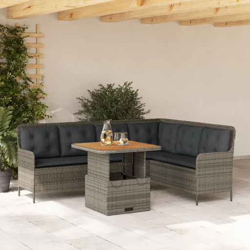 Conjunto Sofás de Jardim c/ Almofadões Vime PE Cinzento (2 pcs)