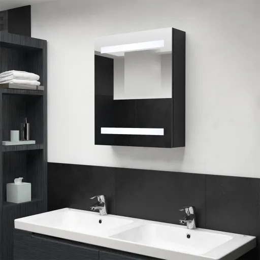 Armário Espelhado p/ Casa de Banho com LED 50x14x60 cm Preto