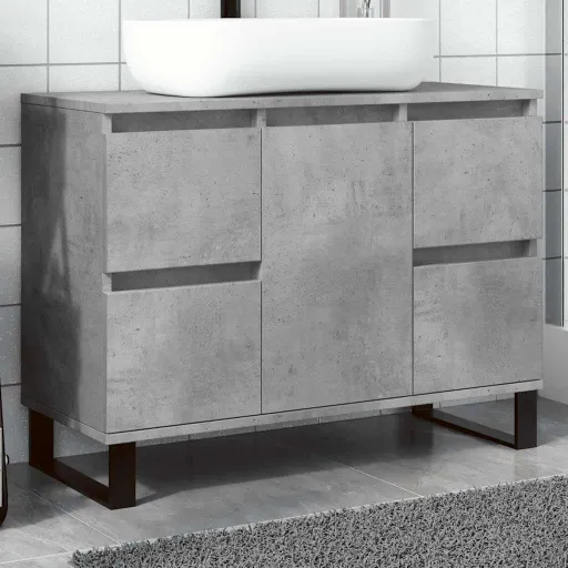 Armário Lavatório WC 80x33x60cm Derivados Madeira Cinza Cimento