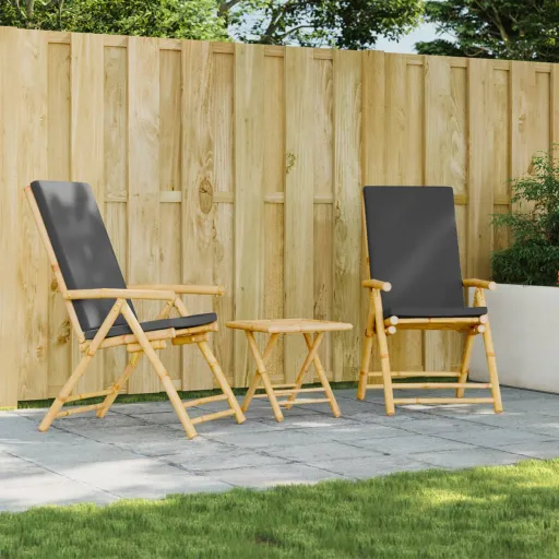 Cadeiras Jardim Dobráveis/Reclináveis c/ Almofadões   Bambu (2 pcs)