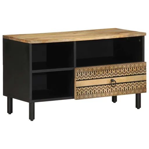 Móvel de TV 80x33,5x46 cm Madeira Mangueira Áspera Maciça Preto