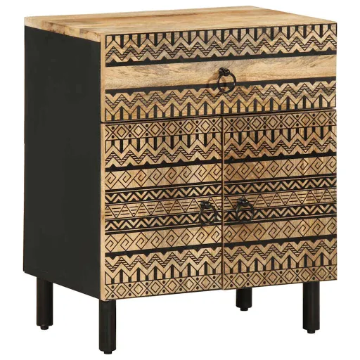 Mesa Cabeceira 50x33x60cm Madeira Mangueira Áspera Maciça Preto